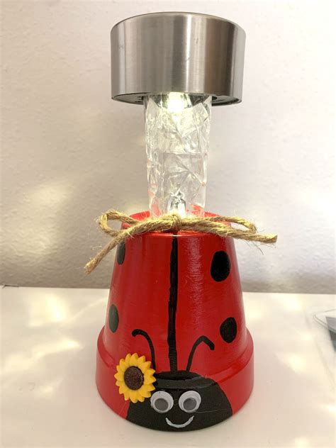 Clay Pot Ladybug Solar Light Etsy