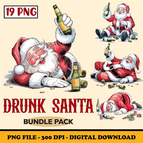 Drunk Santa Claus PNG, Funny Santa Claus Clipart, Christmas Sublimation