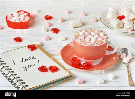 Hot Chocolate With Marshmallows For Valentines Day Stock Photo Alamy