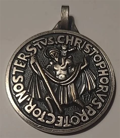 Ancien Pendentif Medaille Saint Christophe Sign Py Argent Plaqu Rv