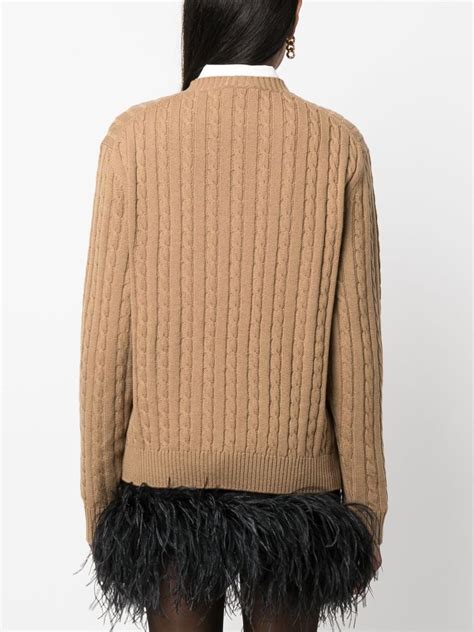 Prada Logo Intarsia Cable Knit Jumper Brown FARFETCH UK