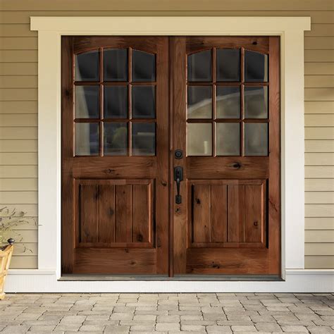 Modern Farmhouse 9 Lite Glass Arch Top Wood Double Door Krosswood Krosswood Doors