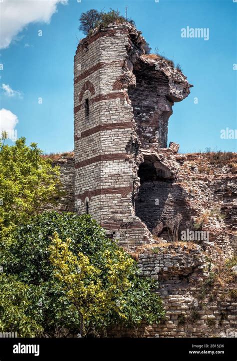 The Old Tower The Ruins Of Famous Ancient Walls Of Constantinople In