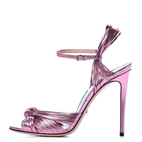 GUCCI Metallic Nappa Knotted Allie Sandals 38 Rosa 446899 FASHIONPHILE