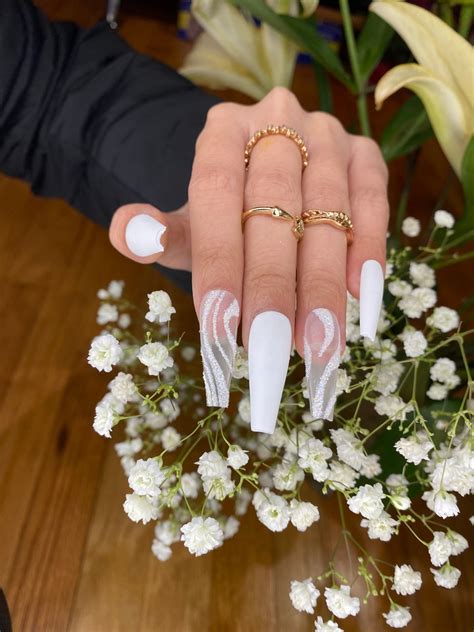 Nude Abstract Nail Design White Glitter Lines Design Etsy