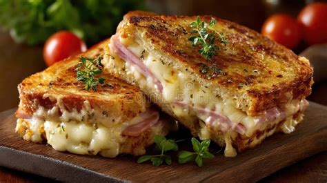 croque monsieur grilled ham  cheese sandwich french food close