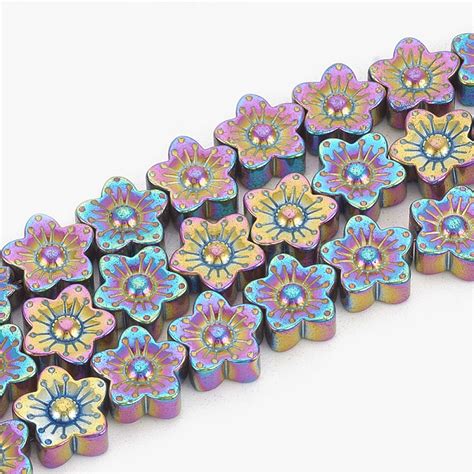 Electroplate Non Magnetic Synthetic Hematite Beads Strands Flower