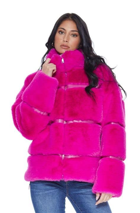 Mob Wife Unreal Leather Fur Jacket In Hot Pink Blue Revival