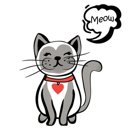 Cute Fur Cat Says Meow Vector Illustration Stock Vector