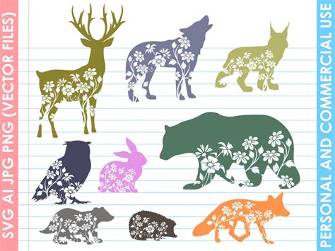 Floral Animal Svg Bundle Svg Floral Animal Silhouette Svg Etsy España