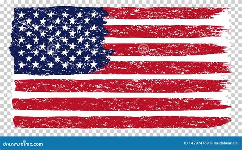 National American Flag Transparent Background Brush Stroke Grunge