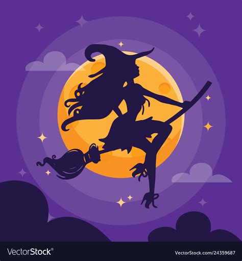 Sexy Witch Silhouette Dark Halloween Night Vector Image