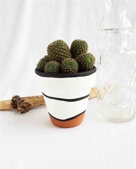 Hand Painted Terra Cotta Pot Black And White Painted Terra Etsy Diy