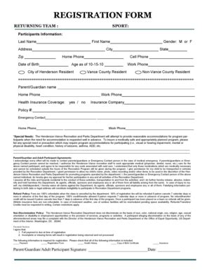 Fillable Online Ci Henderson Nc Athletic Registration Form City Of