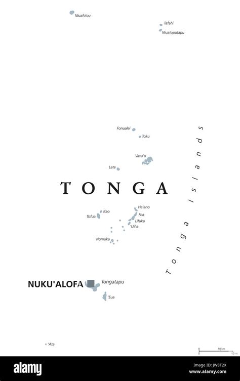 Tonga Politische Karte Mit Hauptstadt Nukualofa Und Englischer