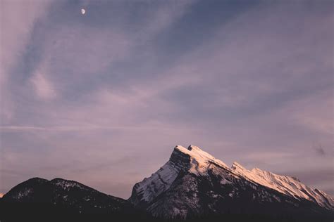 Wallpaper ID: 255530 / moon on a cloudy sky over the mountains at banff ...