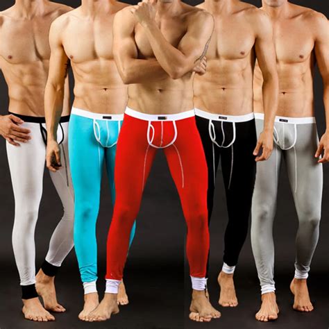 Sexy Long Johns Mens Legging Pants Bulge Pouch Long Underpants Man