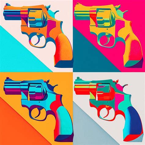 Pop Art Lithograph Of Revolvers In The Style Of Andy Warhol By Roger