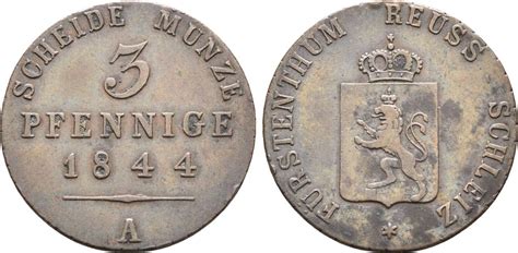 Reuss jüngere Linie Schleiz 3 Pfennig 1844 A Heinrich LXII 1818 1854