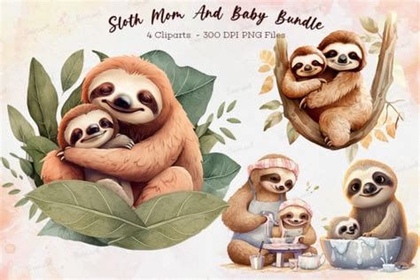 Sloth Mom And Baby Bundle Graphic By Soir Art Creative Fabrica