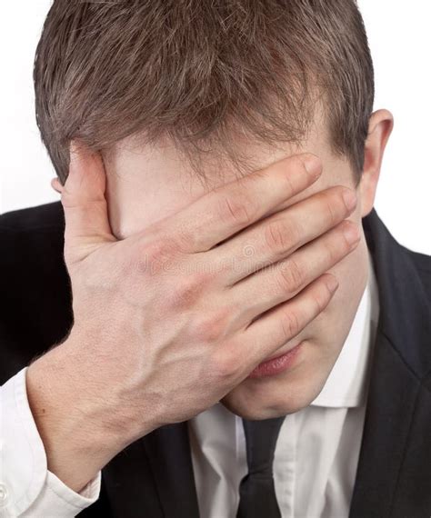 Depressed Man Covering His Face By Hands Stock Photo Image Of Crisis