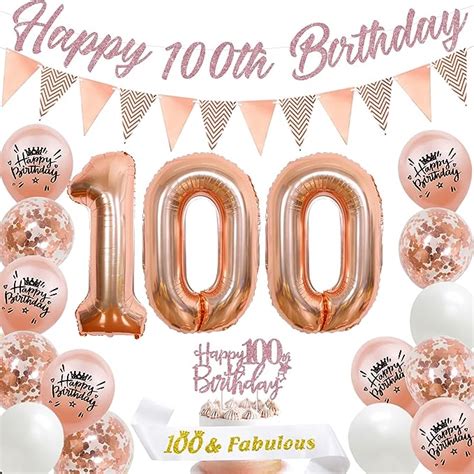 Rose Gold 100th Birthday Party Decorations Happy 100th Birthday Banner