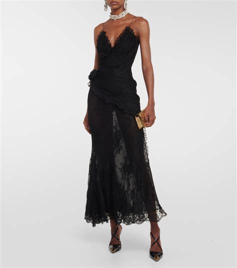 Floral Applique Lace Maxi Dress In Black Alessandra Rich Mytheresa