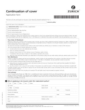 Fillable Online Continuation Of Cover Application Form Quoticomau Fax