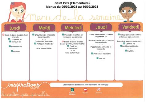 Menus F Vrier L Mentaire Page Bienvenue Sur Le Site De La