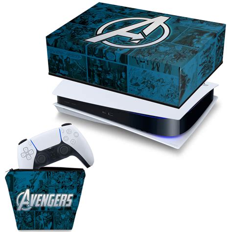 Kit Ps5 Capa E Case Controle Avengers Vingadores Comics Pop Arte Skins