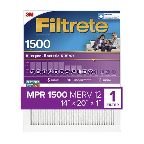 Filtrete 14x20x1 Air Filter Mpr 1500 Merv 12 Allergen Bacteria And