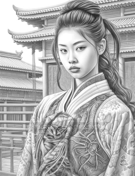 30 Traditional Japanese Girls Grayscale Coloring Pages Instant Downl