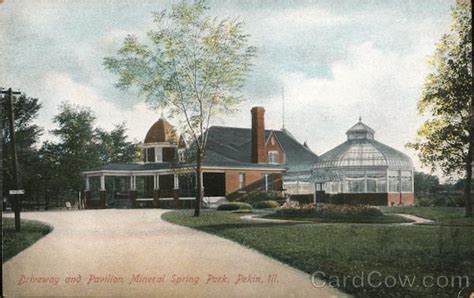 Driveway And Pavilion Mineral Spring Park Pekin IL Postcard