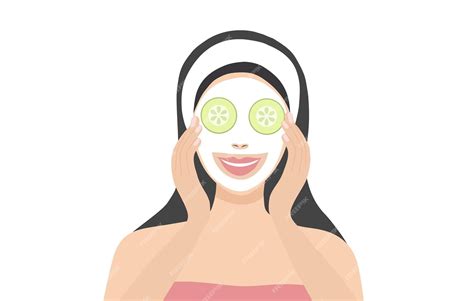 Premium Vector Woman Applying Face Mask Sheet And Cucumber On Her