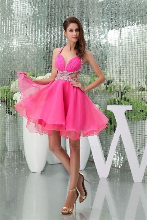 Hot Pink Short Beaded Prom Cocktail Dresses Ed010925