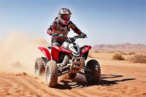 Premium Photo Quad Bike In Dust Cloud Sand Quarry On Background Atv