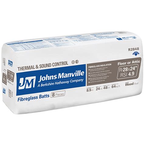 Johns Manville R28 Unfaced Fibreglass Batt Insulation For Ceilings 64 Sq Ft Formaldehyde Free