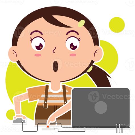 Girl Playing Computer Cartoon Cute 16587299 Png