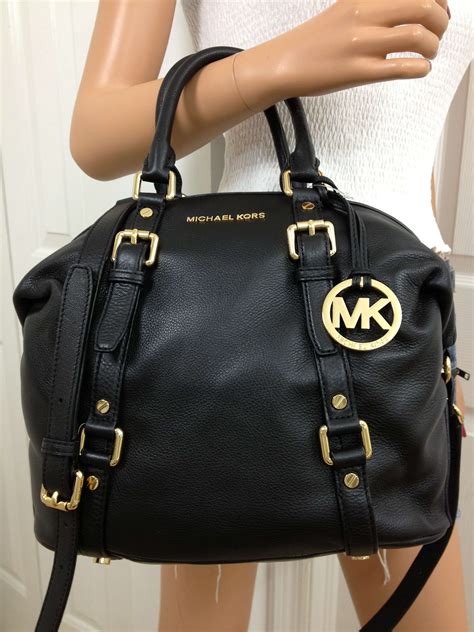 Nwt Michael Kors Black Medium MK Bedford Leather Satchel Bowling