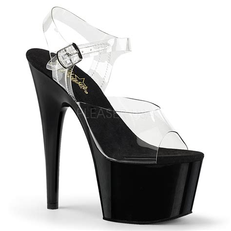 Pleaser 7 Adore 708 Clear Top With Ankle Strap Black Platform Siren Doll