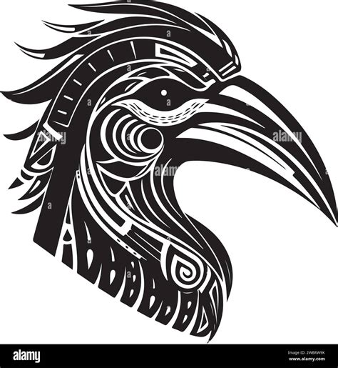 Vector ornamental ancient raven, crow illustration. Abstract historical mythology bird head logo ...