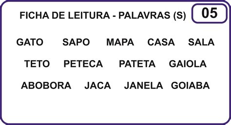 Ficha De Leitura Palavras Simples Psicopedagogia