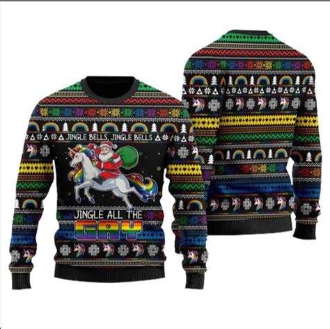 Jingle Bells All The Gay With Santa And Unicorns Ugly Christmas Sweater EBay