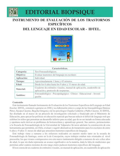 PDF Tests Psicológicos Fonoaudiológicos FON 010 INSTRUMENTO