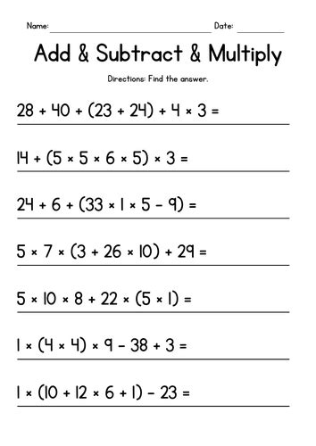 Order Of Operations Worksheets Teaching Resources