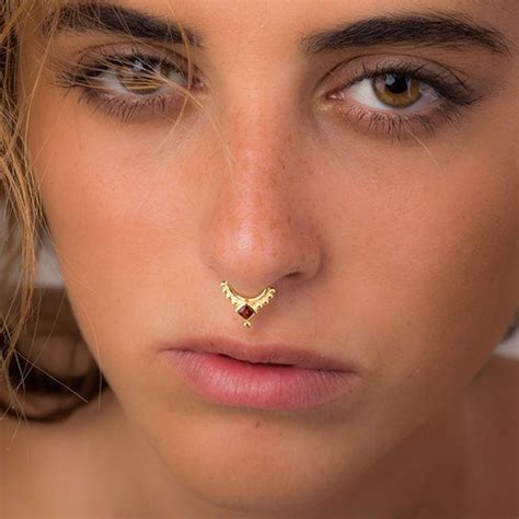 Unique Septum Ring Gemstone Gold Ring Gemstone Septum Tribal Gold