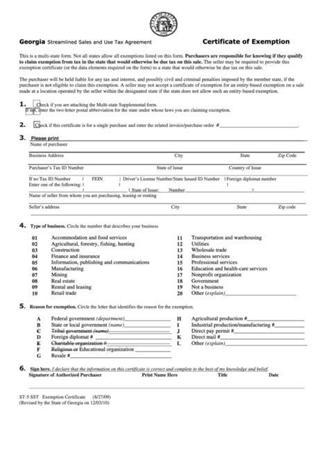 Form St 5 Sst Georgia Streamlined Sales And Use Tax Agreement