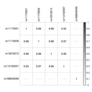 Correlation Matrix Of The Chosen Single Nucleotide Polymorphisms