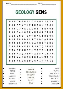 Geology Gems Word Search Puzzles Worksheet Activity By Brain Printable