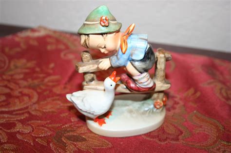 Vintage Tmk Authentic Hummel Figurine Boy On Fence With Goose